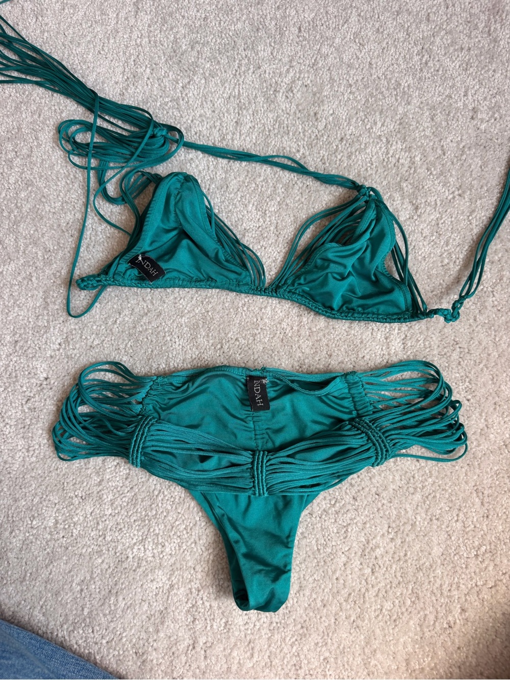 Rare Archival INDAH Teal Macramé String Bikini Set XS/S - Picture 2 of 8